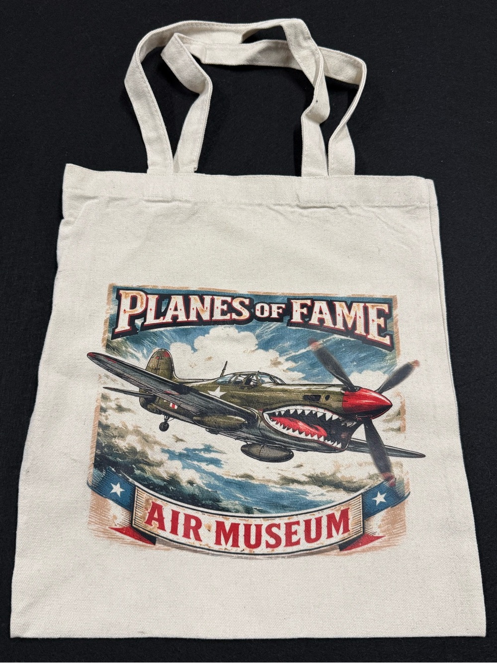 Universal Cream Canvas Tote with Vintage 'Planes of Fame' Air Museum Graphic